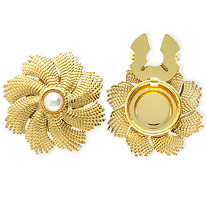 Copri bottoni in acciaio inossidabile fiore con imitazione di perla oro-bianco