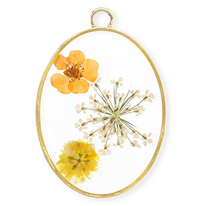 Ciondoli con fiore secchi ovale oro-biancastro-arancione delicato-arancione