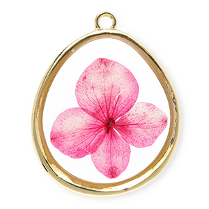 Ciondoli con fiore secchi a forma di uovo oro-rosa scuro