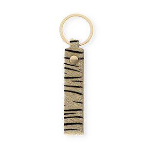 Portachiavi in pelle con stampa tigre beige sabbia-nero-oro