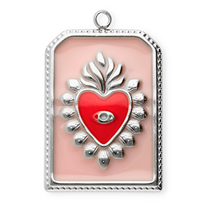 Ciondoli in acciaio inossidabile rettangolo con cuore argento-rosa vintage-rosso