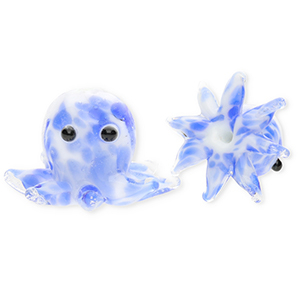 Perline di vetro a mano polpo blu-bianco