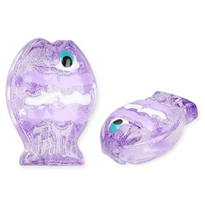 Perline di vetro a mano pesce viola pervinca trasparente-bianco-nero-ciano