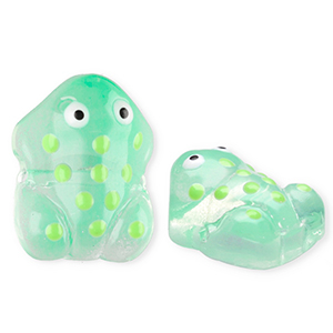 Perline di vetro a mano rana verde menta neon trasparente-bianco-nero