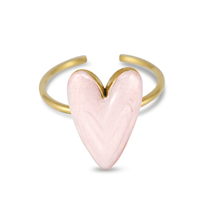 anelli in acciaio inossidabile smalto cuore rosa chiaro perlato-oro