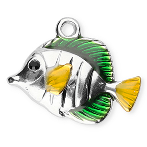 Ciondoli in acciaio inossidabile smalto pesce argento-verde-giallo-nero
