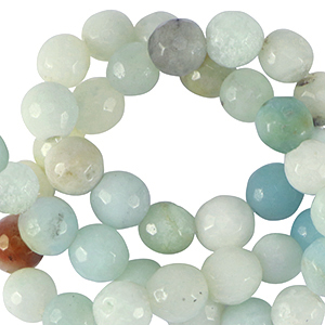 Perline in pietra naturale Calcedonio (Quarzo) 4mm sfaccettate effetto blu turchese multicolore
