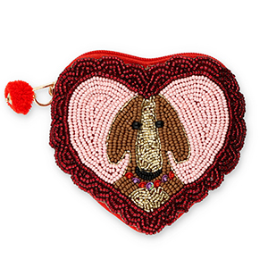 Portafogli piccoli cuore con cane oro-rosso scuro rivestimento argentato-rosa chiaro-marrone