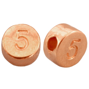 Perline numerico di metallo DQ con disegno numero 5 oro rosa (privo di nichel)