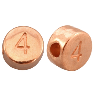 Perline alfabeto di metallo DQ con disegno numero 4 oro rosa (privo di nichel)