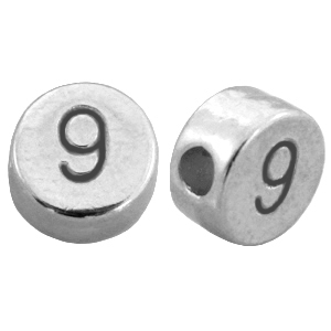 Perline numerico di metallo DQ con disegno numero 9 argento antico (privo di nichel)