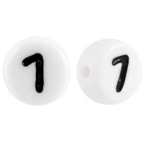 Perline alfabeto in acrilico con disegno numero 7 bianco