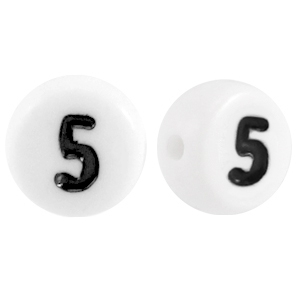 Perline alfabeto in acrilico con disegno numero 5 bianco
