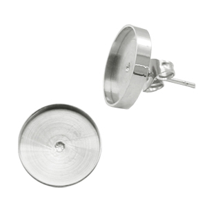 Polaris Steel in acciaio inossidabile orecchini con castone per cabochon 12 mm argento antico